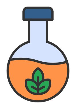 Yaprak ikonu resimli vektör matarası. Kimya konsepti              