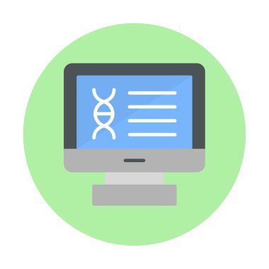 Bilgisayarda kromozom web simgesi. Vektör illüstrasyonu, tıbbi araştırma kavramı