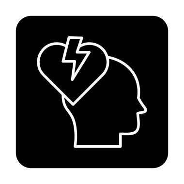 İnsan kafası ve kırık kalp düz renk vektör simgesi tasarımı