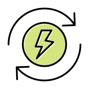 Enerji simgesi, daire oklu ışıkyılı, vektör illüstrasyonu