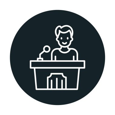 Konuşma standı ikonu, vektör illüstrasyonunda konuşma yapan erkekler