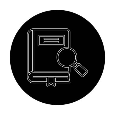 Loupe simgesi, araştırma konsepti, vektör illüstrasyonlu kitap