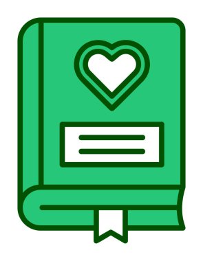 Kalp ikonu ve vektör illüstrasyonlu romantizm kitabı 