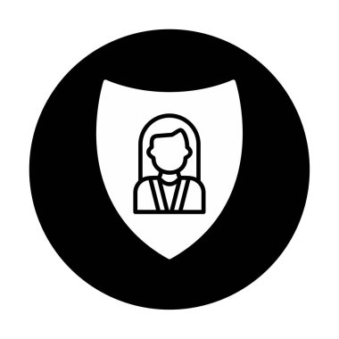 Kalkan simgesindeki kadın avatarı, kullanıcı koruma simgesi, vektör illüstrasyonu