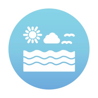 Uçan martılar ikonuyla güneş ve denizin vektör çizimi 