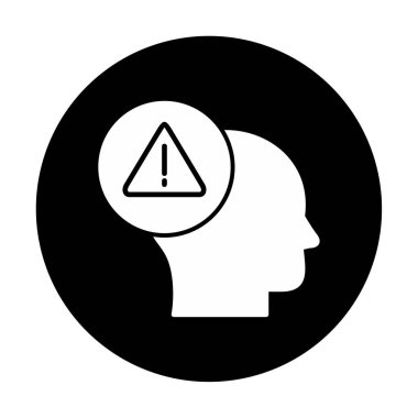 Uyarı işareti olan beyin, uyarı sembolü, vektör illüstrasyonu