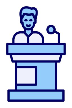 Konuşma standı ikonu, vektör illüstrasyonunda konuşma yapan erkekler