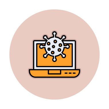 Kalkan virüs simgesine sahip dizüstü bilgisayar, düz dizayn 