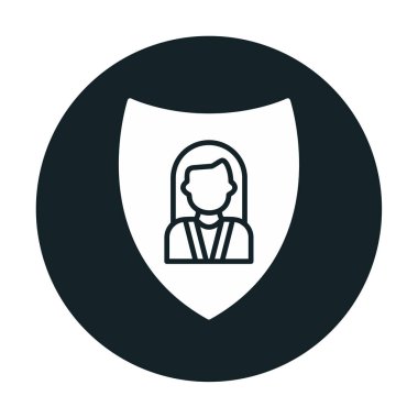 Kalkan simgesindeki kadın avatarı, kullanıcı koruma simgesi, vektör illüstrasyonu