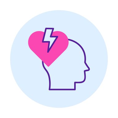 İnsan kafası ve kırık kalp düz renk vektör simgesi tasarımı