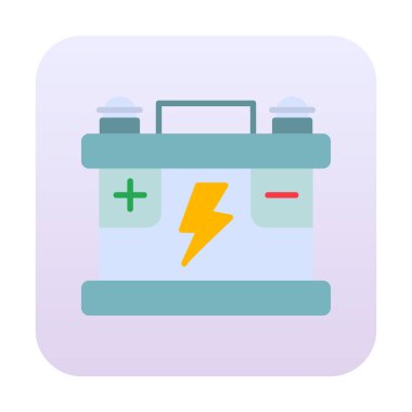 Araba aküsü simgesi. Ağ için Kataloglayıcı imza vektör simgesinin düz çizimi.