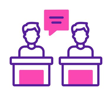 Konuşma yapan erkekler tartışma ikonu, vektör illüstrasyonunda ayakta duruyorlar