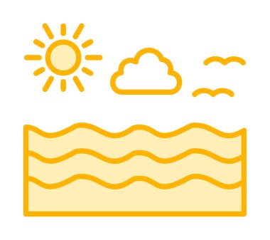 Uçan martılar ikonuyla güneş ve denizin vektör çizimi 