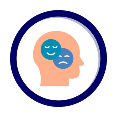 Bipolar bozukluk veya depresyon BP web ikonu, vektör illüstrasyonu. Ruh sağlığı sembolleri gösteriliyor