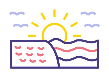 Deniz Ağı simgesinde gün doğumu, vektör illüstrasyonu 