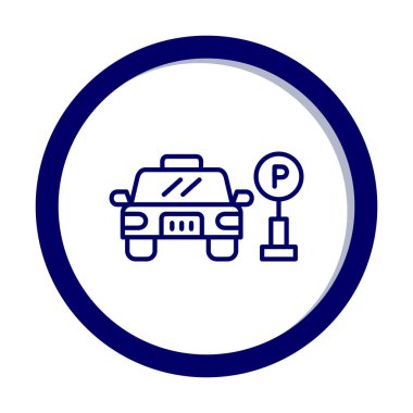 Çember vektör illüstrasyonunda park simgesinin yanındaki araba