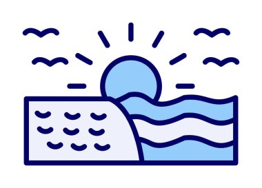 Deniz Ağı simgesinde gün doğumu, vektör illüstrasyonu 