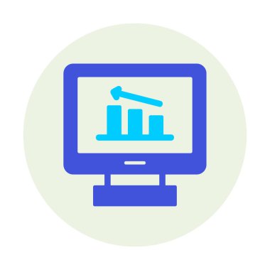 İstatistik simgesi, vektör illüstrasyonlu bilgisayar monitörü                        