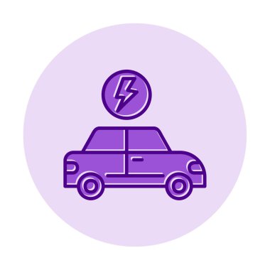 Elektrikli araba ikonu. Elektrikli otomobil ve şarj sembolü. Çevre dostu elektro araç konsepti. Vektör illüstrasyonu 