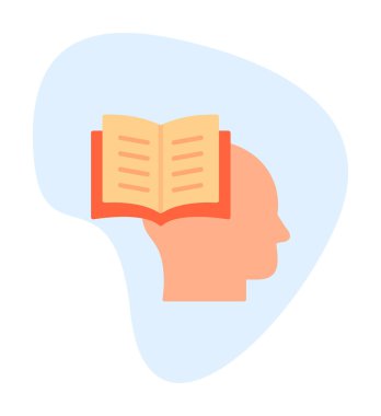 Beyaz arkaplanda izole edilmiş modaya uygun düz biçimli kitap simgesine sahip baş. 