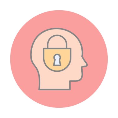 Erkekler kafasında kilit, yaratıcı vektör simgesi olan güvenlik kavramı