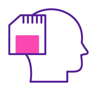 Hafıza kartı simgesine sahip insan kafası, vektör illüstrasyonu