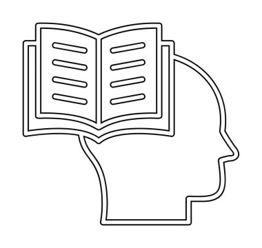 Beyaz arkaplanda izole edilmiş modaya uygun düz biçimli kitap simgesine sahip baş. 