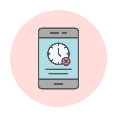 Ağ ve mobil uygulama tasarımınız için beyaz arkaplanda izole edilmiş akıllı telefon simgesi vektöründe zaman yok, zaman logosu kavramı