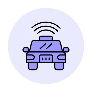 Akıllı araba düz ikonu. Otomobil kontrolüne uzaktan erişim. Nesnelerin İnterneti. Vektör illüstrasyonu 