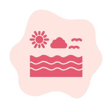 Uçan martılar ikonuyla güneş ve denizin vektör çizimi 