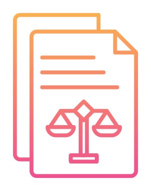 Yasal belgeler satır simgesi. Adalet terazisi imzası. Hüküm doktoru sembolü. Vektör illüstrasyonu 