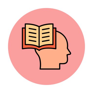 Beyaz arkaplanda izole edilmiş modaya uygun düz biçimli kitap simgesine sahip baş. 