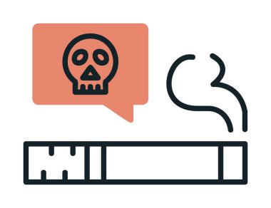 Sigara ikonlu düz kafatası. vektör illüstrasyonu