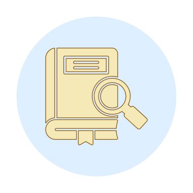 Loupe simgesi, araştırma konsepti, vektör illüstrasyonlu kitap