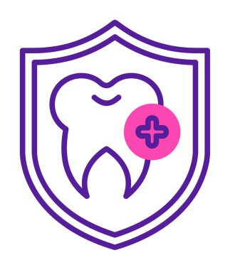 Diş koruma kalkanı ikon vektörü. İnce çizgi işareti. Önleme izole edilmiş kontür sembolü gösterimi