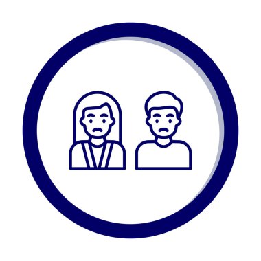 Üzgün erkek ve kadın ikonu vektör illüstrasyonu, mülteciler 