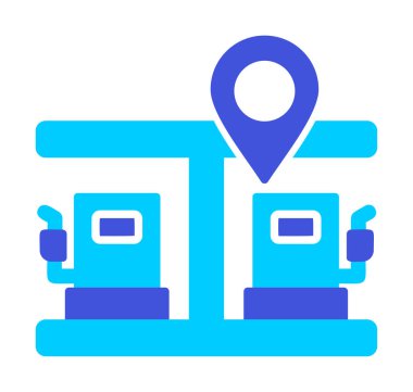 Benzin istasyonu web simgesi, vektör illüstrasyonlu harita işaretleyici