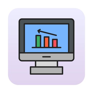 İstatistik simgesi, vektör illüstrasyonlu bilgisayar monitörü                        