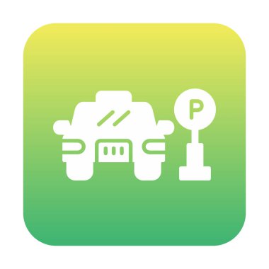 Çember vektör illüstrasyonunda park simgesinin yanındaki araba