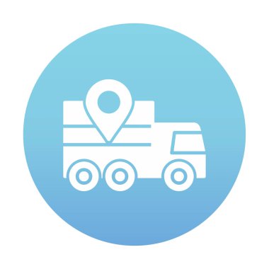 konum simgesine sahip dağıtım kamyonu, basit vektör illüstrasyonu