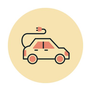 Elektrikli araba ikonu. Elektrikli otomobil ve şarj sembolü. Çevre dostu elektro araç konsepti. Vektör illüstrasyonu 