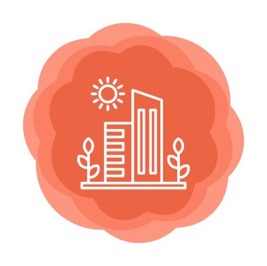 Güneş, bitkiler ve binalar vektör çizimi. Yeşil Şehir kavramı                            