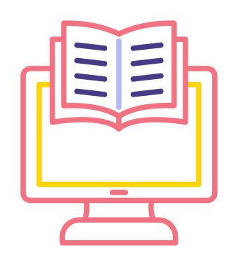 E-kitap ve bilgisayar ekran simgesi, vektör illüstrasyonu 