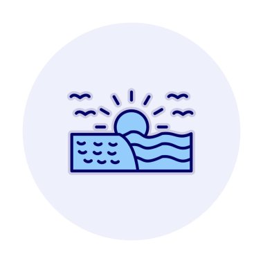 Deniz Ağı simgesinde gün doğumu, vektör illüstrasyonu 