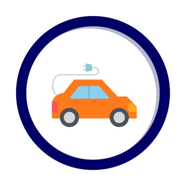 Elektrikli araba ikonu. Elektrikli otomobil ve şarj sembolü. Çevre dostu elektro araç konsepti. Vektör illüstrasyonu 