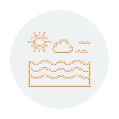 Uçan martılar ikonuyla güneş ve denizin vektör çizimi 