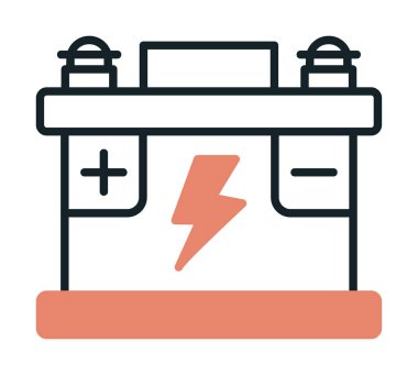 Araba aküsü simgesi. Ağ için Kataloglayıcı imza vektör simgesinin düz çizimi.