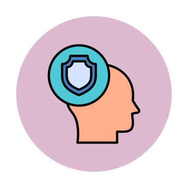 Kalkan ikonlu düz kafa. vektör illüstrasyonu