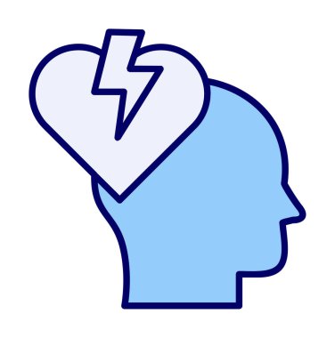 İnsan kafası ve kırık kalp düz renk vektör simgesi tasarımı