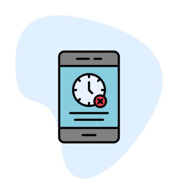 Ağ ve mobil uygulama tasarımınız için beyaz arkaplanda izole edilmiş akıllı telefon simgesi vektöründe zaman yok, zaman logosu kavramı